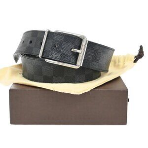 LOUIS VUITTON LV Logo Ceinture Belt Damier Graphite Leather Black 88-082825
